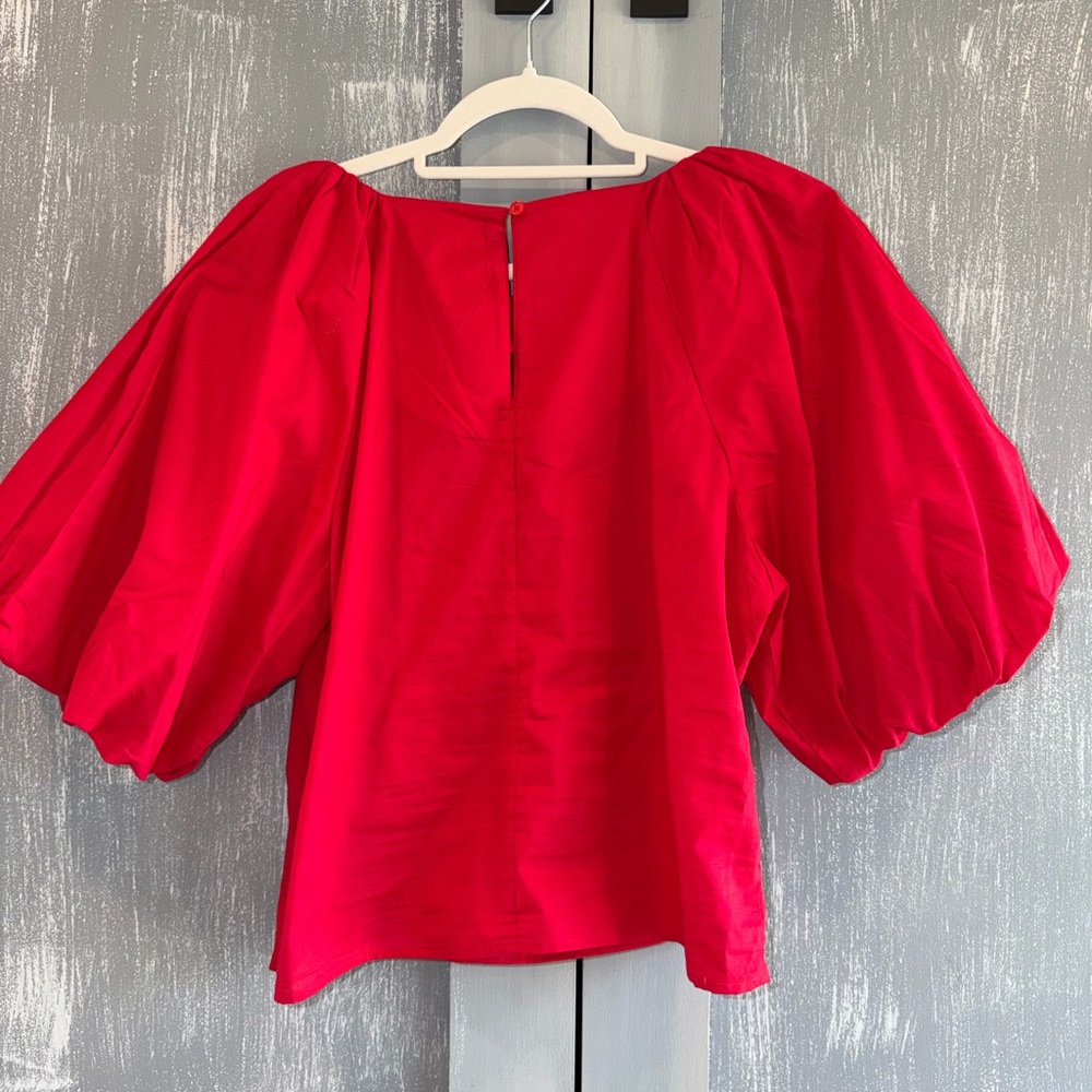 DKNY Red Puff Sleeve Blouse Size L | Balloon Sleeve Top | Statement Top - Picture 5 of 7